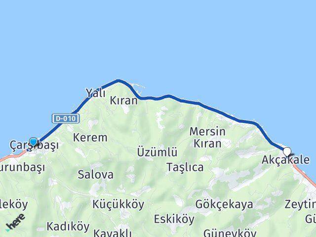 Trabzon Çarşıbaşı Akçakale Akçaabat Arası Kaç Km - Yol Haritası