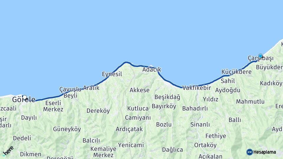Trabzon Çarşıbaşı Görele Giresun Arası Kaç Km - Yol Haritası