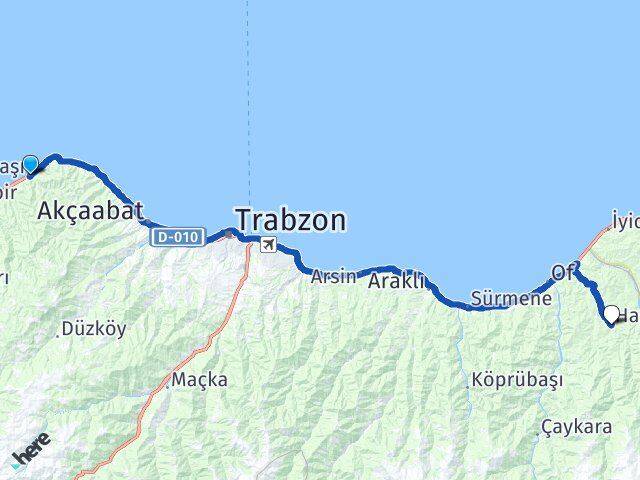 Trabzon Çarşıbaşı Hayrat Arası Kaç Km - Yol Haritası