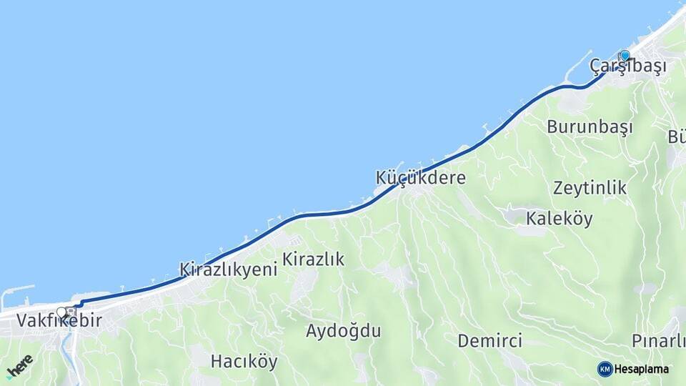 Trabzon Çarşıbaşı Vakfıkebir Arası Kaç Km - Yol Haritası