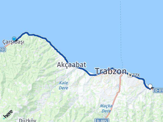 Trabzon Çarşıbaşı Yomra Arası Kaç Km - Yol Haritası