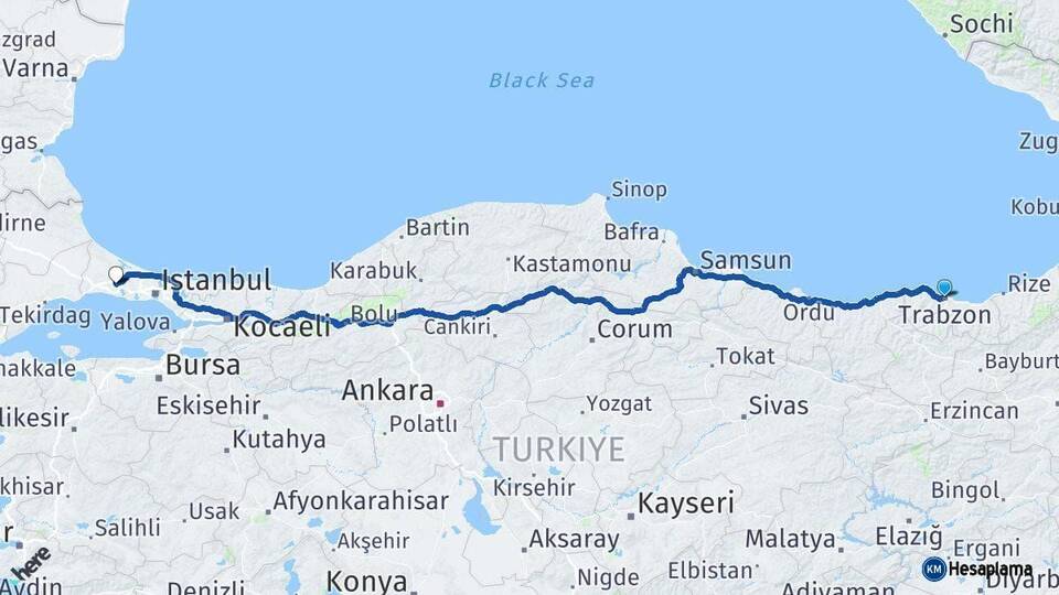 Trabzon Çatalca İstanbul Arası Kaç Km - Yol Haritası