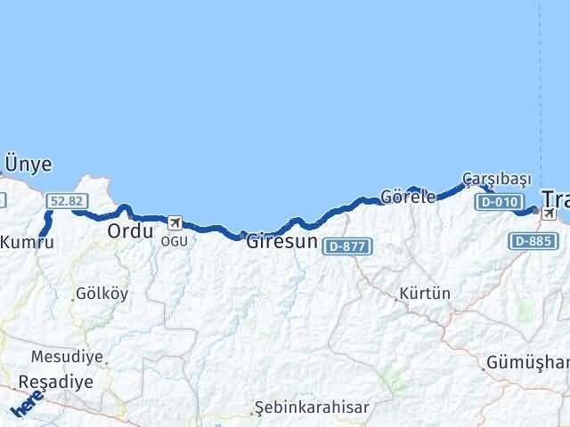Trabzon Çatalpınar Ordu Arası Kaç Km - Yol Haritası