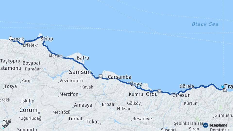 Trabzon Çatalzeytin Kastamonu Arası Kaç Km - Yol Haritası