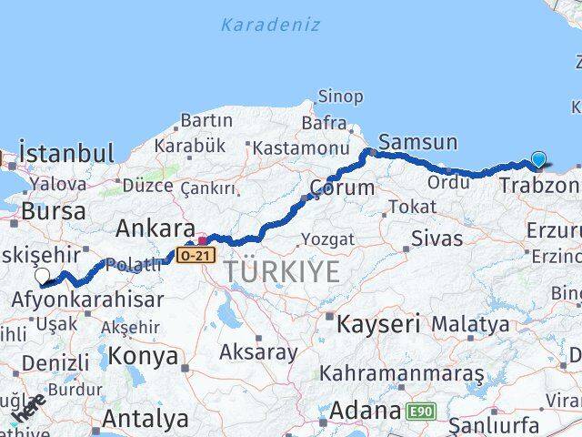Trabzon Çavdarhisar Kütahya Arası Kaç Km - Yol Haritası