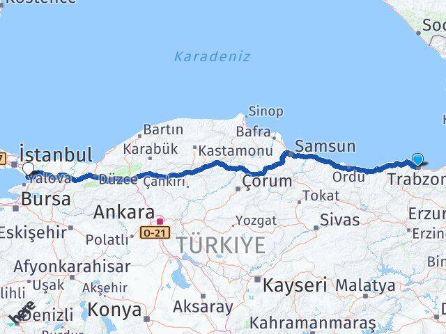 Trabzon Çayırova Kocaeli Arası Kaç Km - Yol Haritası