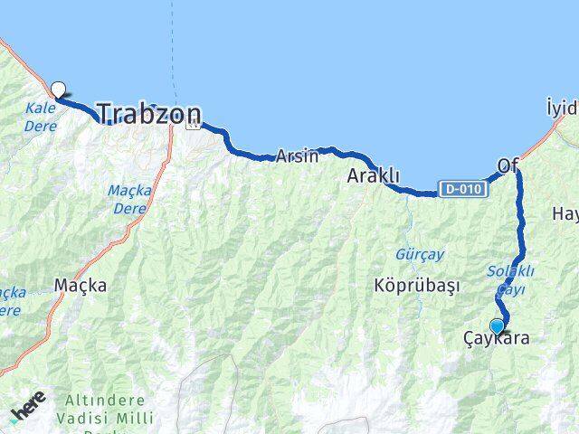 Trabzon Çaykara Akçaabat Arası Kaç Km - Yol Haritası