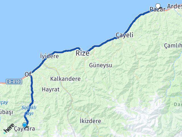 Trabzon Çaykara Pazar Rize Arası Kaç Km - Yol Haritası