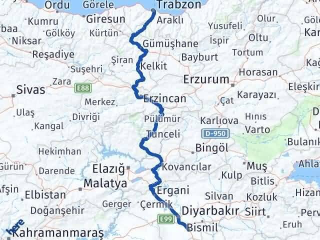 Trabzon Çınar Diyarbakır Arası Kaç Km - Yol Haritası