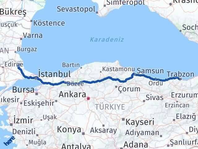 Trabzon Demirköy Kırklareli Arası Kaç Km - Yol Haritası