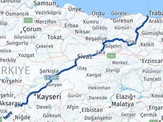 Trabzon Derinkuyu Nevşehir Arası Kaç Km - Yol Haritası