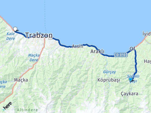 Trabzon Dernekpazarı Akçaabat Arası Kaç Km - Yol Haritası
