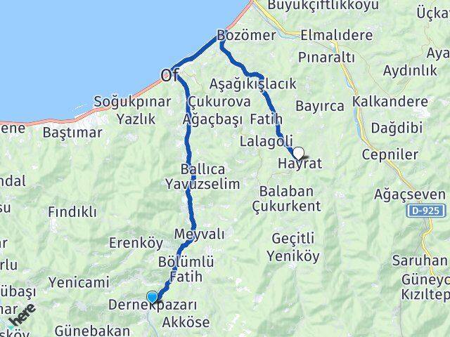 Trabzon Dernekpazarı Hayrat Arası Kaç Km - Yol Haritası