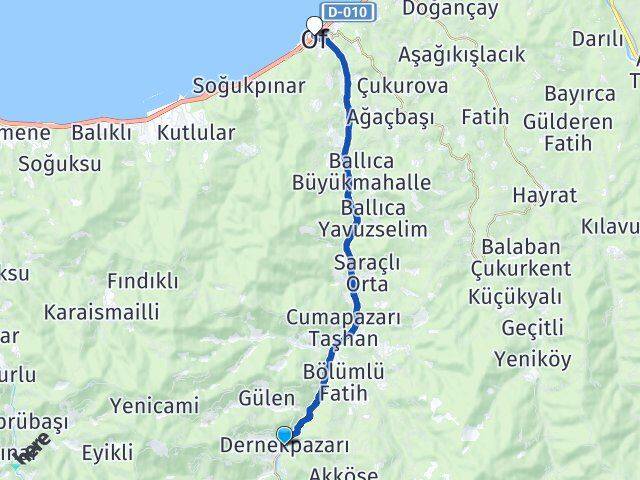 Trabzon Dernekpazarı Of Arası Kaç Km - Yol Haritası