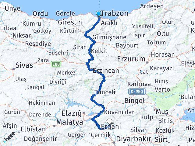 Trabzon Dicle Diyarbakır Arası Kaç Km - Yol Haritası