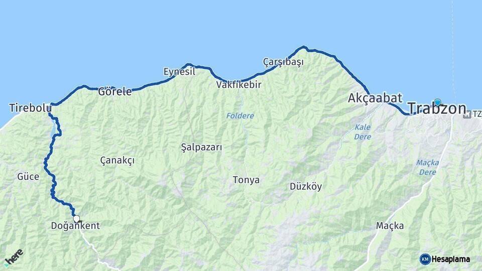 Trabzon Doğankent Giresun Arası Kaç Km - Yol Haritası