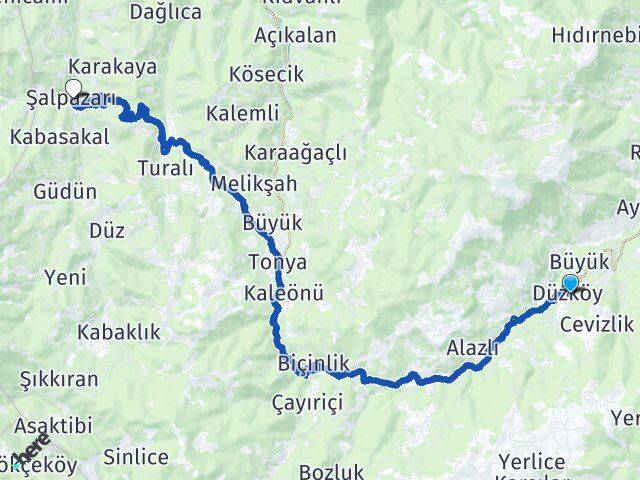 Trabzon Düzköy Şalpazarı Arası Kaç Km - Yol Haritası