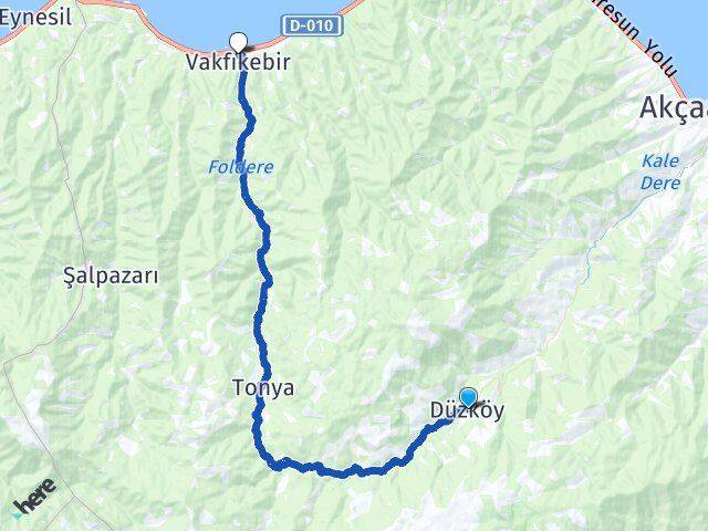 Trabzon Düzköy Vakfıkebir Arası Kaç Km - Yol Haritası