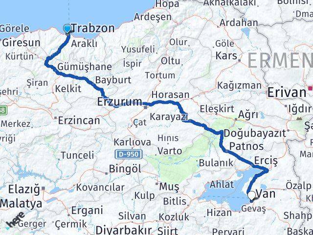 Trabzon Edremit Van Arası Kaç Km - Yol Haritası