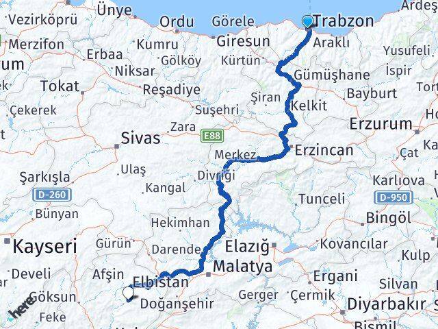 Trabzon Ekinözü Kahramanmaraş Arası Kaç Km - Yol Haritası