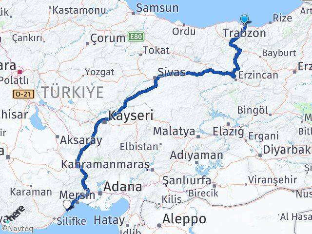 Trabzon Erdemli Mersin Arası Kaç Km - Yol Haritası