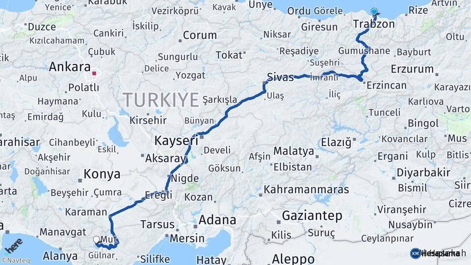 Trabzon Ermenek Karaman Arası Kaç Km - Yol Haritası