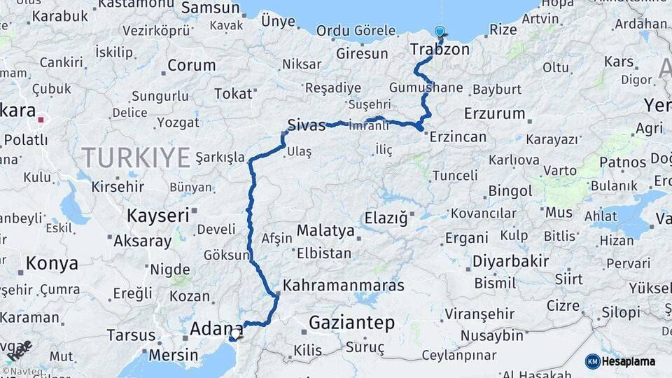 Trabzon Erzin Hatay Arası Kaç Km - Yol Haritası