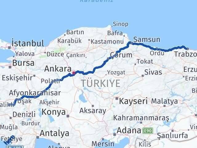 Trabzon Eşme Uşak Arası Kaç Km - Yol Haritası