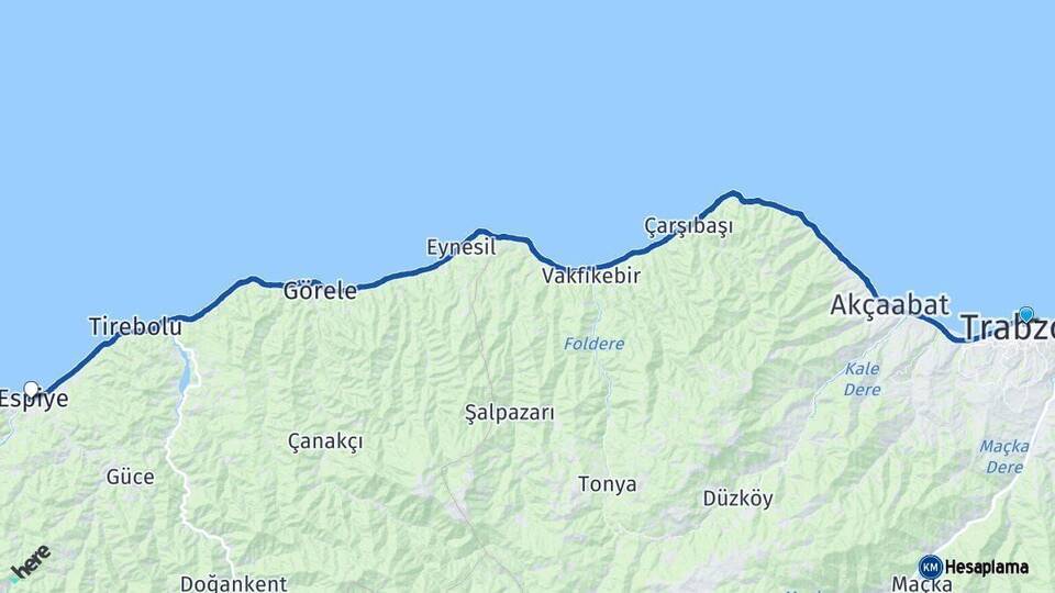 Trabzon Espiye Giresun Arası Kaç Km - Yol Haritası