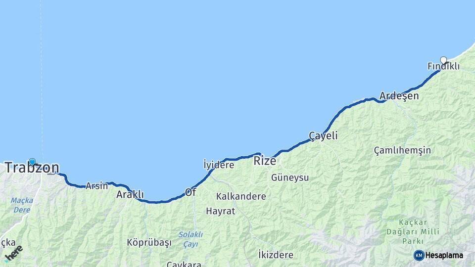 Trabzon Fındıklı Rize Arası Kaç Km - Yol Haritası