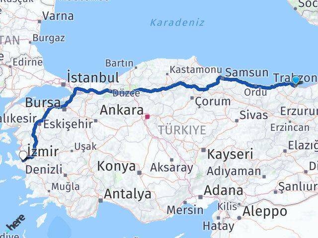 Trabzon Gaziemir İzmir Arası Kaç Km - Yol Haritası