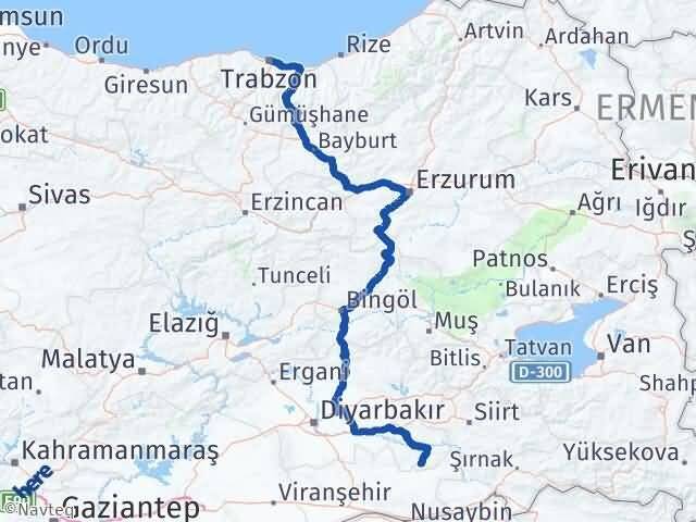 Trabzon Gercüş Batman Arası Kaç Km - Yol Haritası