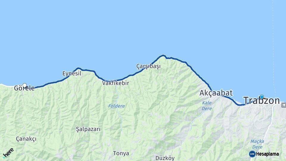 Trabzon Görele Giresun Arası Kaç Km - Yol Haritası