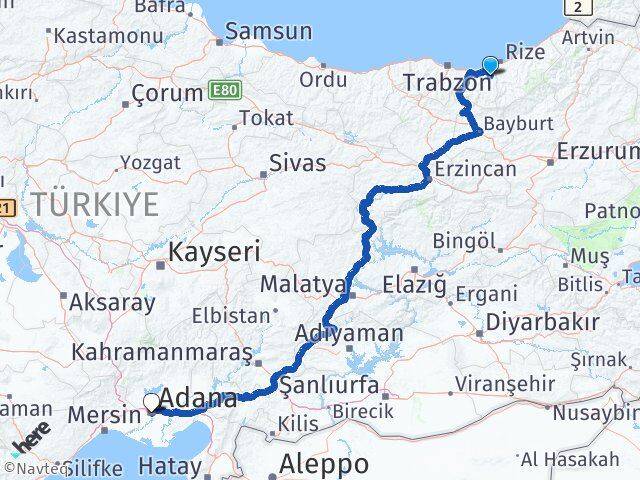 Trabzon Hayrat Adana Arası Kaç Km - Yol Haritası