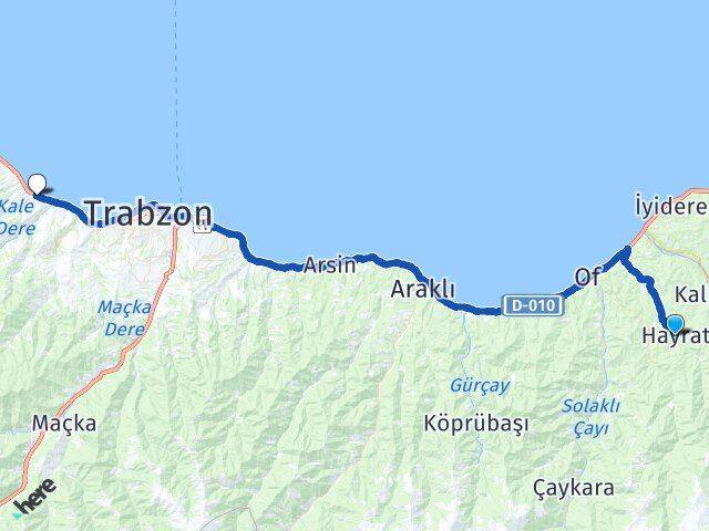 Trabzon Hayrat Akçaabat Arası Kaç Km - Yol Haritası