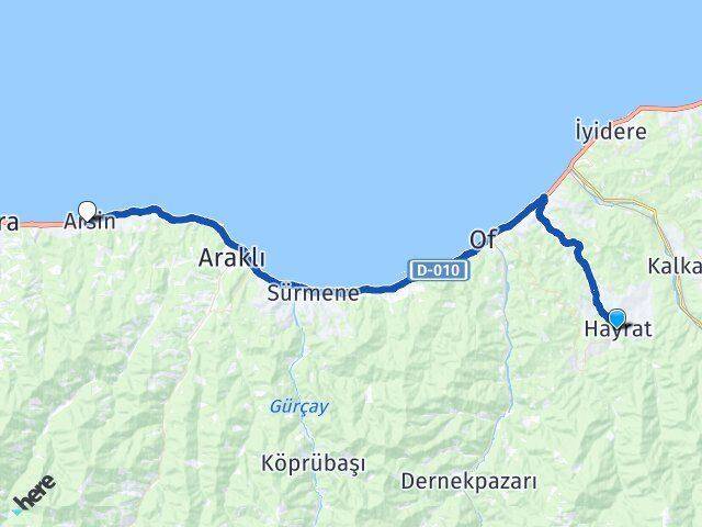 Trabzon Hayrat Arsin Arası Kaç Km - Yol Haritası