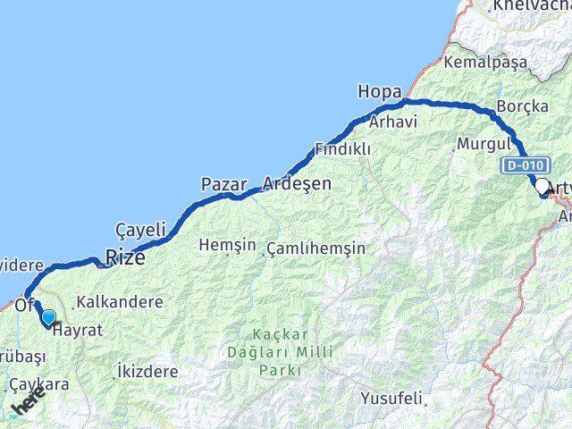 Trabzon Hayrat Artvin Arası Kaç Km - Yol Haritası