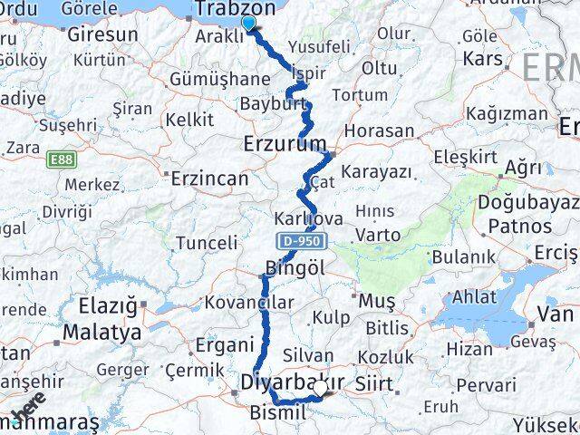 Trabzon Hayrat Batman Arası Kaç Km - Yol Haritası