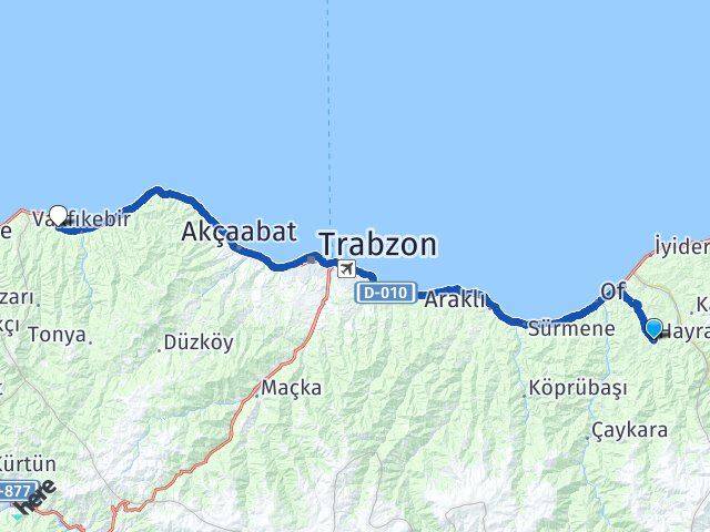 Trabzon Hayrat Beşikdüzü Arası Kaç Km - Yol Haritası