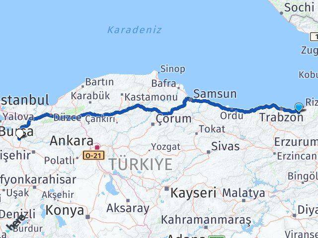 Trabzon Hayrat Bilecik Arası Kaç Km - Yol Haritası