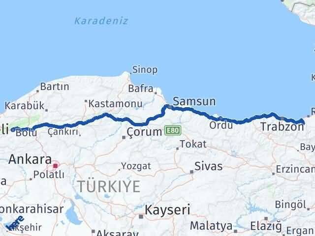 Trabzon Hayrat Bolu Arası Kaç Km - Yol Haritası