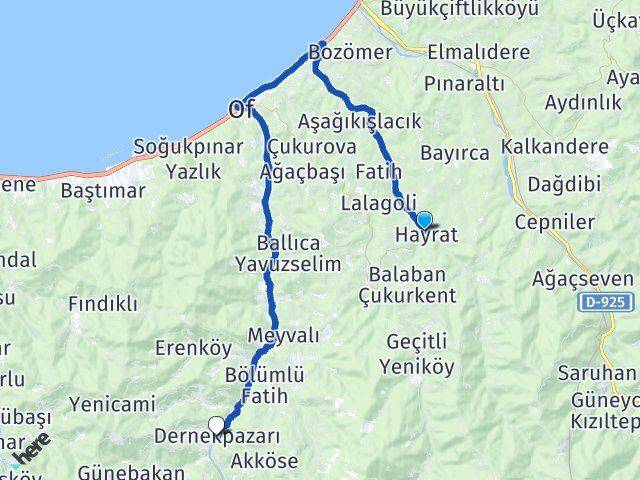 Trabzon Hayrat Dernekpazarı Arası Kaç Km - Yol Haritası