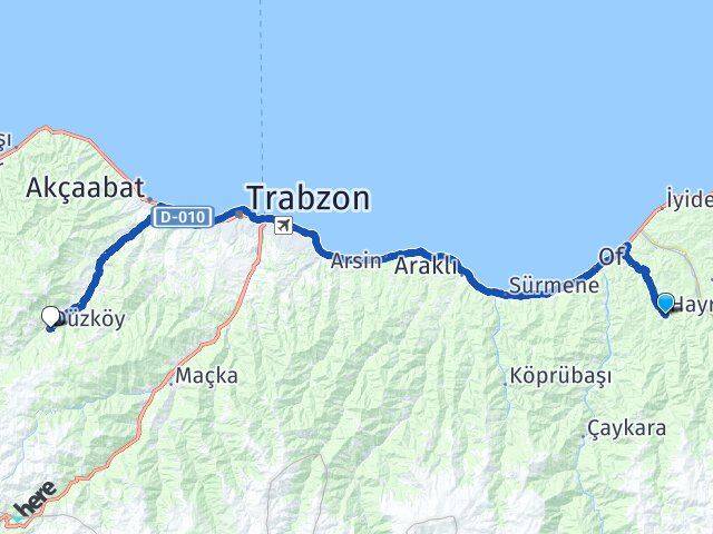 Trabzon Hayrat Düzköy Arası Kaç Km - Yol Haritası