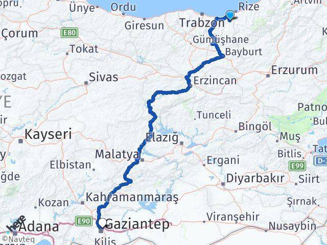 Trabzon Hayrat Gaziantep Arası Kaç Km - Yol Haritası