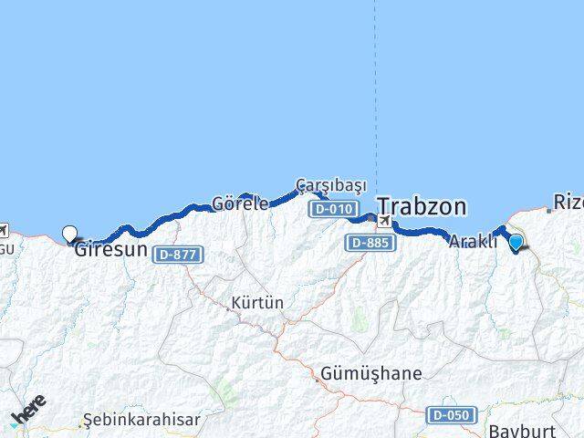 Trabzon Hayrat Giresun Arası Kaç Km - Yol Haritası