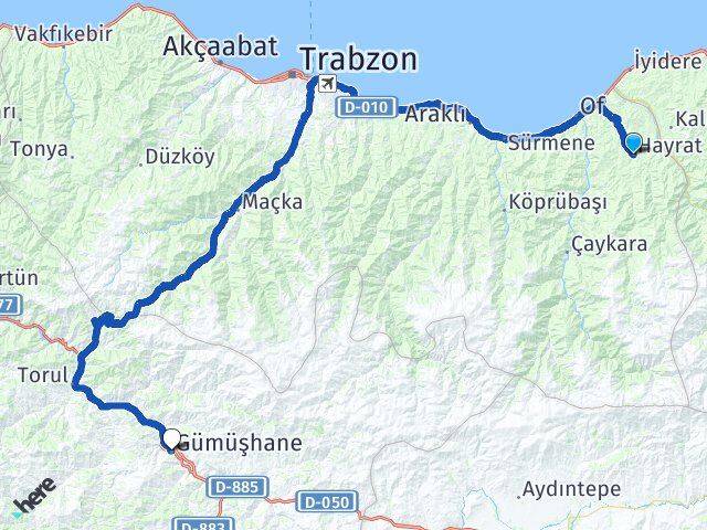 Trabzon Hayrat Gümüşhane Arası Kaç Km - Yol Haritası