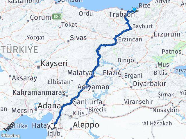 Trabzon Hayrat Hatay Arası Kaç Km - Yol Haritası