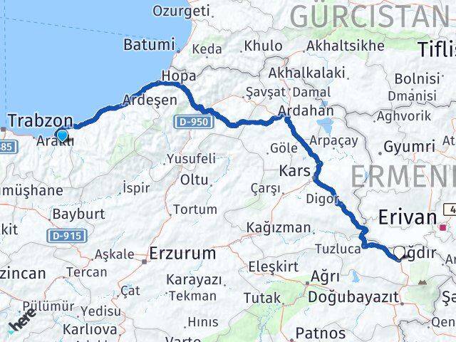 Trabzon Hayrat Iğdır Arası Kaç Km - Yol Haritası