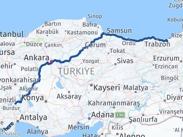 Trabzon Hayrat Isparta Arası Kaç Km - Yol Haritası
