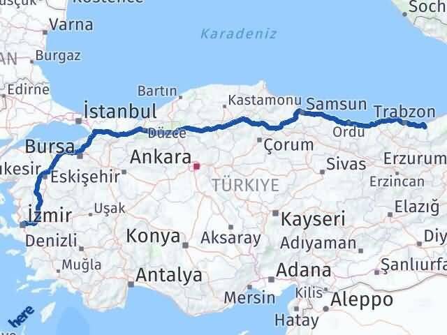 Trabzon Hayrat İzmir Arası Kaç Km - Yol Haritası